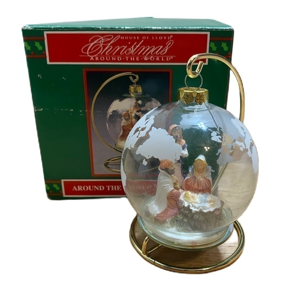 Vintage House of Lloyd Around the World Nativity Hanging Round Globe Glass Ball
